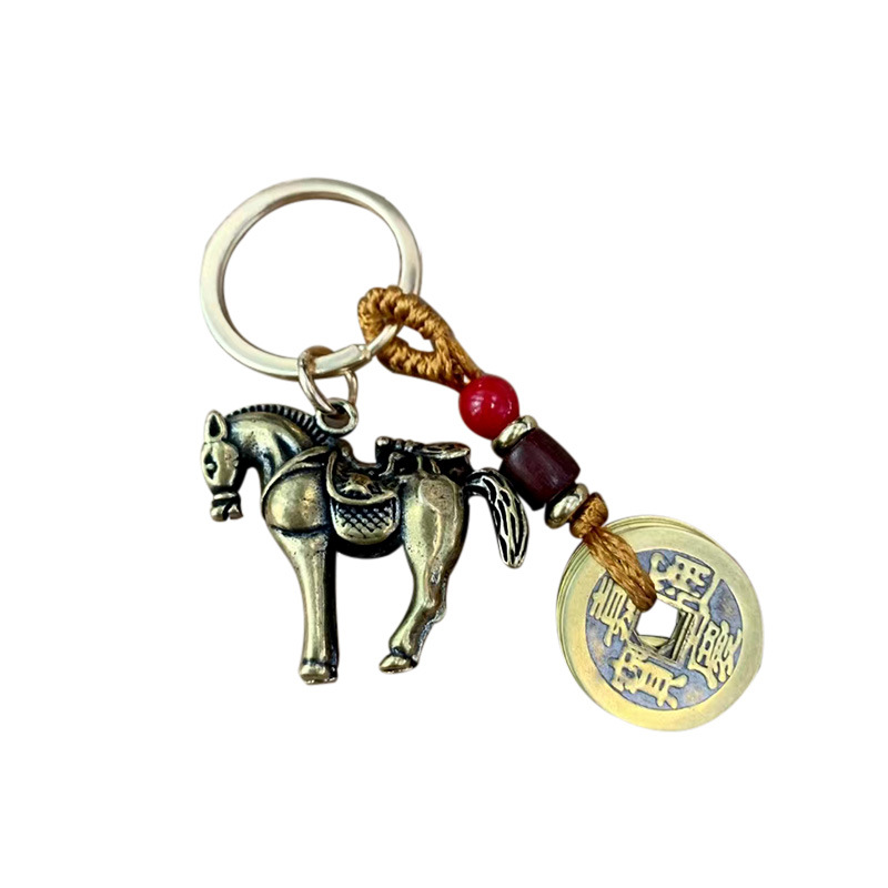 手工纯铜黄铜/纯铜马汽车钥匙扣白底实物图