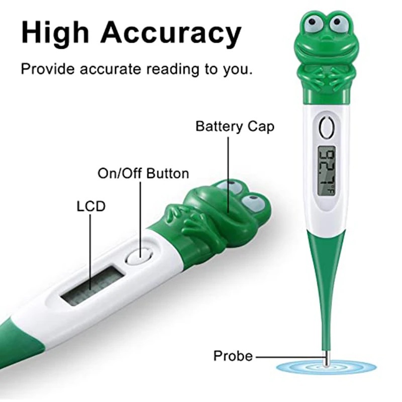 Cartoon Thermometer Soft Head Animal Head Frog Monkey Electronic Thermometer For Children And Infants English Version Thermometer Specification drawing