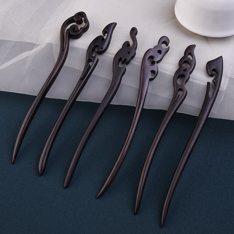 Black sandalwood hairpins, ancient-style hairpins wholesale, high-end new Chinese-style hairpins, green sandalwood wooden hairpins for women Specification image