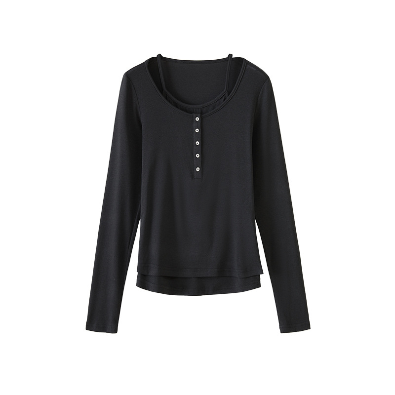 Nan Tao wore two U-neck halter base shirts for women's spring new style pure desire straight shoulder T-shirt, slimming and form-fitting long-sleeved top Item Picture