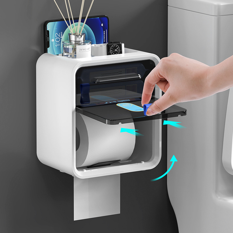 Toilet Tissue Box Wall-Mounted Toilet Paper Box Waterproof, Perforation-Free Toilet Paper Dispenser Box Roll Paper Storage Rack Application Scenario