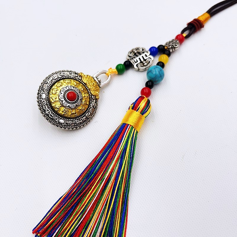 Double-sided rotating Nine Palaces, Eight Trigrams, twelve Chinese zodiac signs, tassel waist brand, luggage pendant, car pendant, with ethnic style characteristics Specification image
