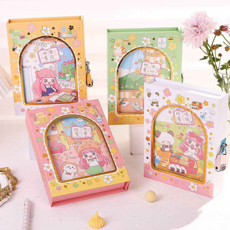 Thousand Yu Culture Password Book With Lock Notebook Cute Girl Heart Notepad Cartoon Password Book Thick Portable Record Manual Book