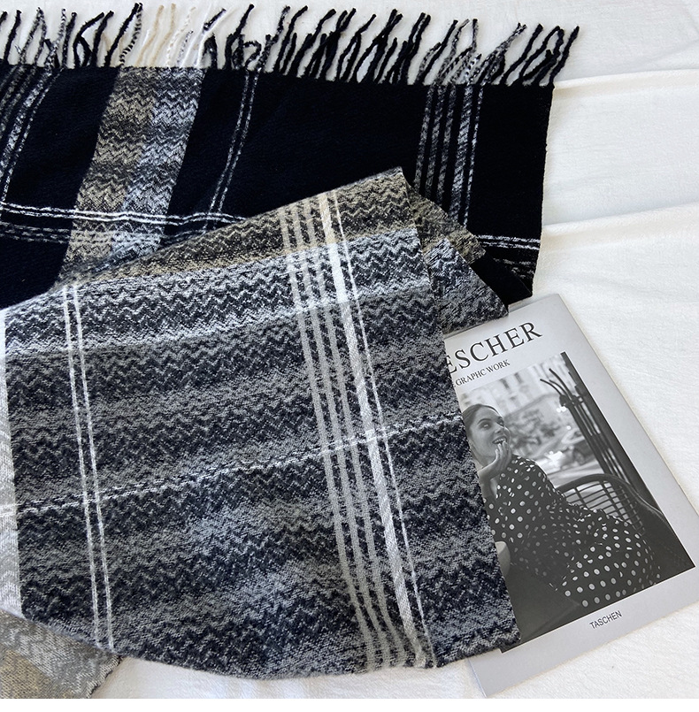 围巾女秋冬季跨境高级感仿羊绒格子流苏披肩学生加厚保暖围脖批发详情30