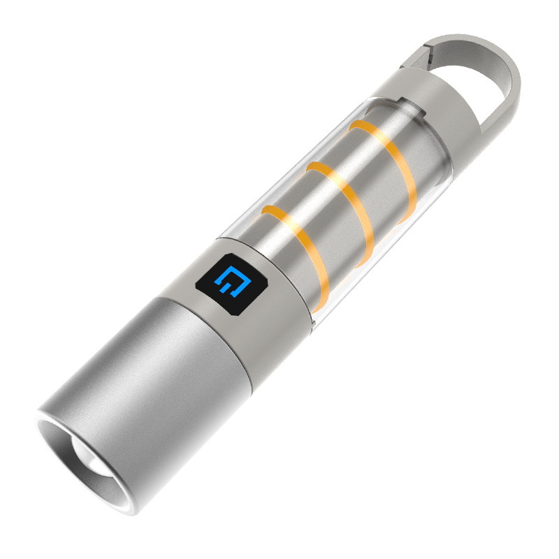 多功能强光手电筒带挂钩户外照明伸缩变焦手电露营灯雷射炮新奇白底实物图