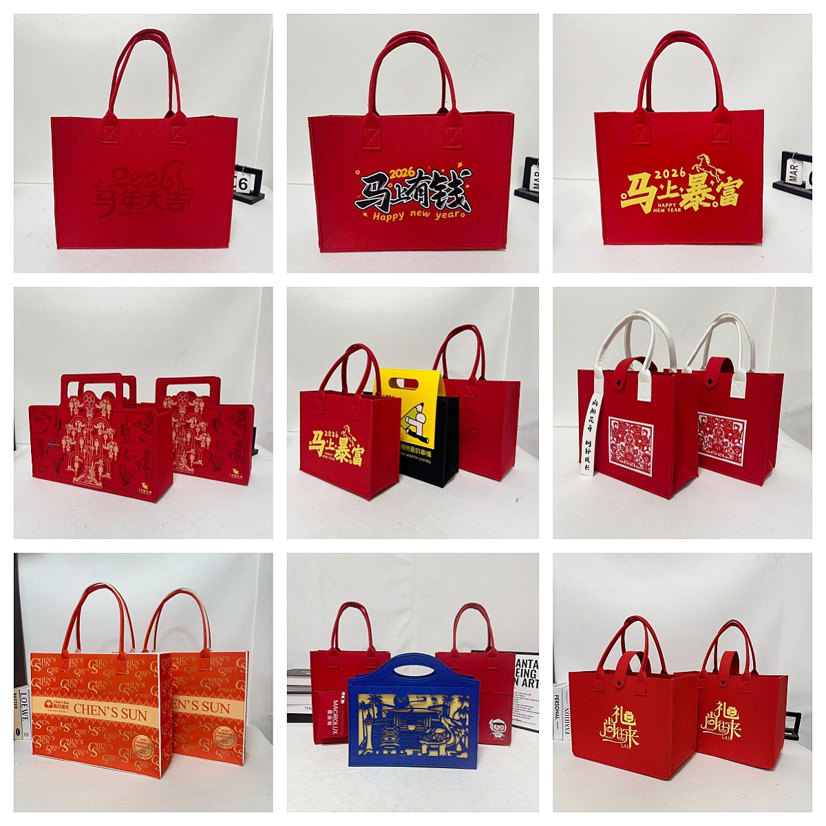 The Year of the Horse felt bag, commuting single-shoulder large-capacity felt handbag, Spring Festival gift bag, felt souvenir Specification image