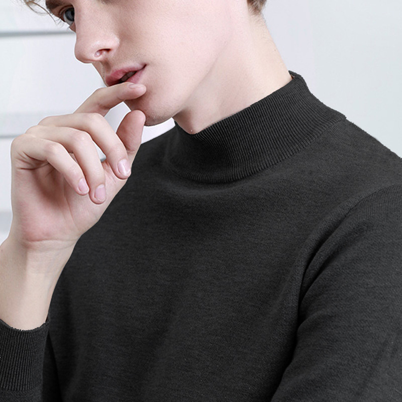 Wholesale of semi-high-neck men's mid-neck sweaters, pullover knitted sweaters, Korean-style base layers, and trendy men's sweaters for autumn and winter 2022 details Picture