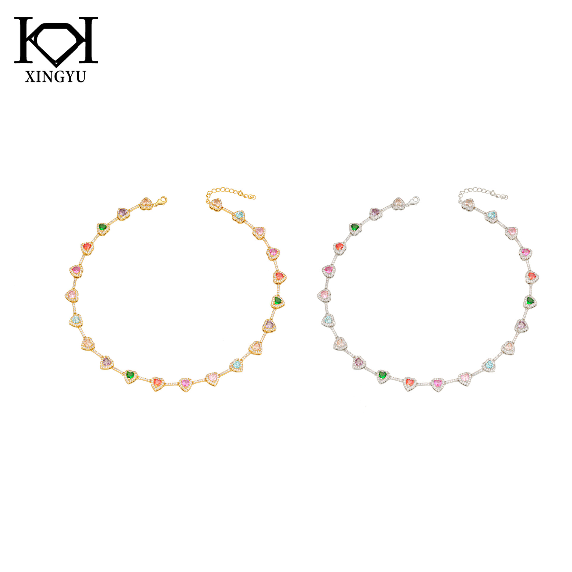 Starlight's new cross-border European and American jewelry, candy-colored heart-shaped zircon necklace, fashionable 18k gold jewelry with a hundred plating Item Picture