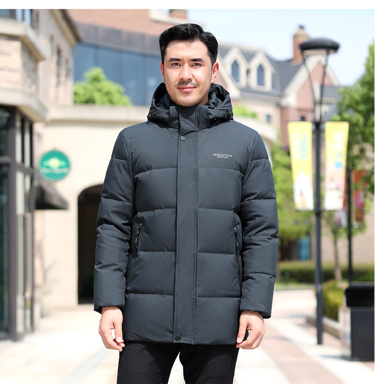 The new winter style of duck down jacket for middle-aged and elderly men, with a detachable cap and thickened white casual coat for dads to keep warm pic 20