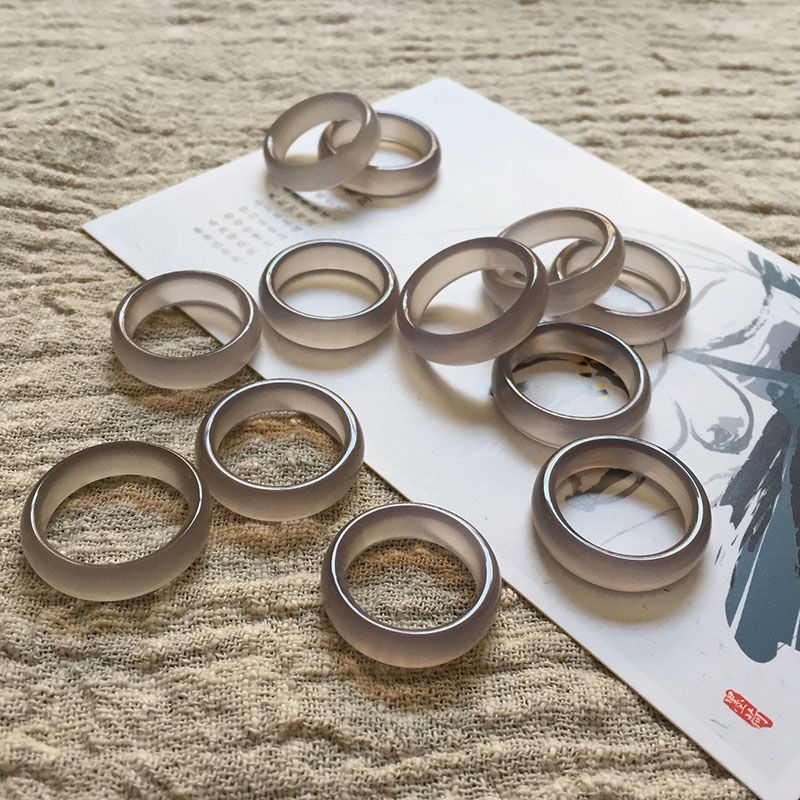 Ice-type white chalcedony, natural Brazilian agate ring, wristband, hand-held running ring, jade chalcedony ring, couple rings, jade pendant Specification image