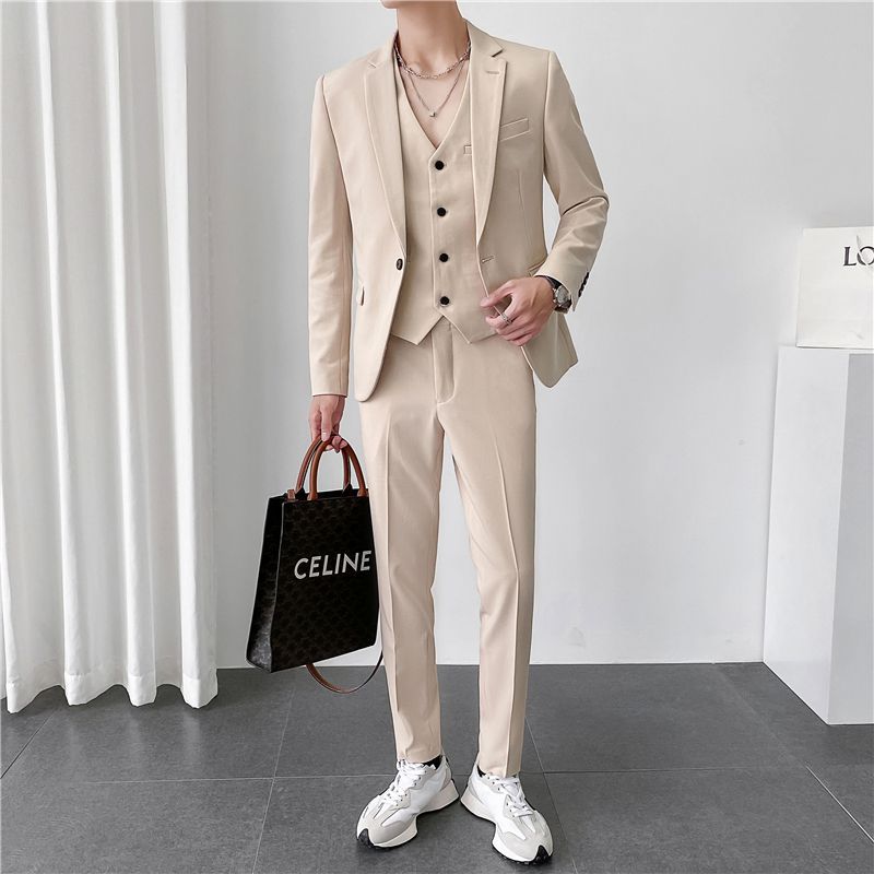 Light mature style Instagram Korean-style slimming men's casual suit three-piece solid color suit set SJT830