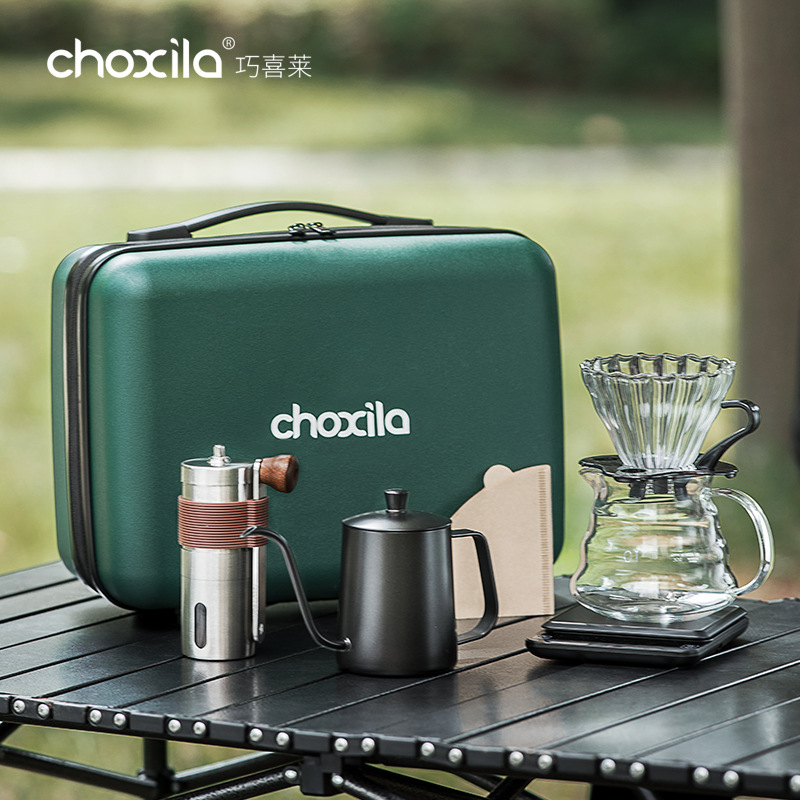 Outdoor hand-made coffee set Camping Travel portable gift box Hand-made pot with scale Hand-made bean grinder Coffee gift box