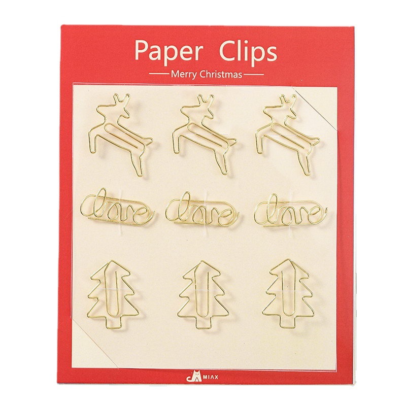 Cross-border light luxury creative irregular-shaped paper clips, Christmas reindeer, Christmas tree, golden love paper clips, stationery set Item Picture