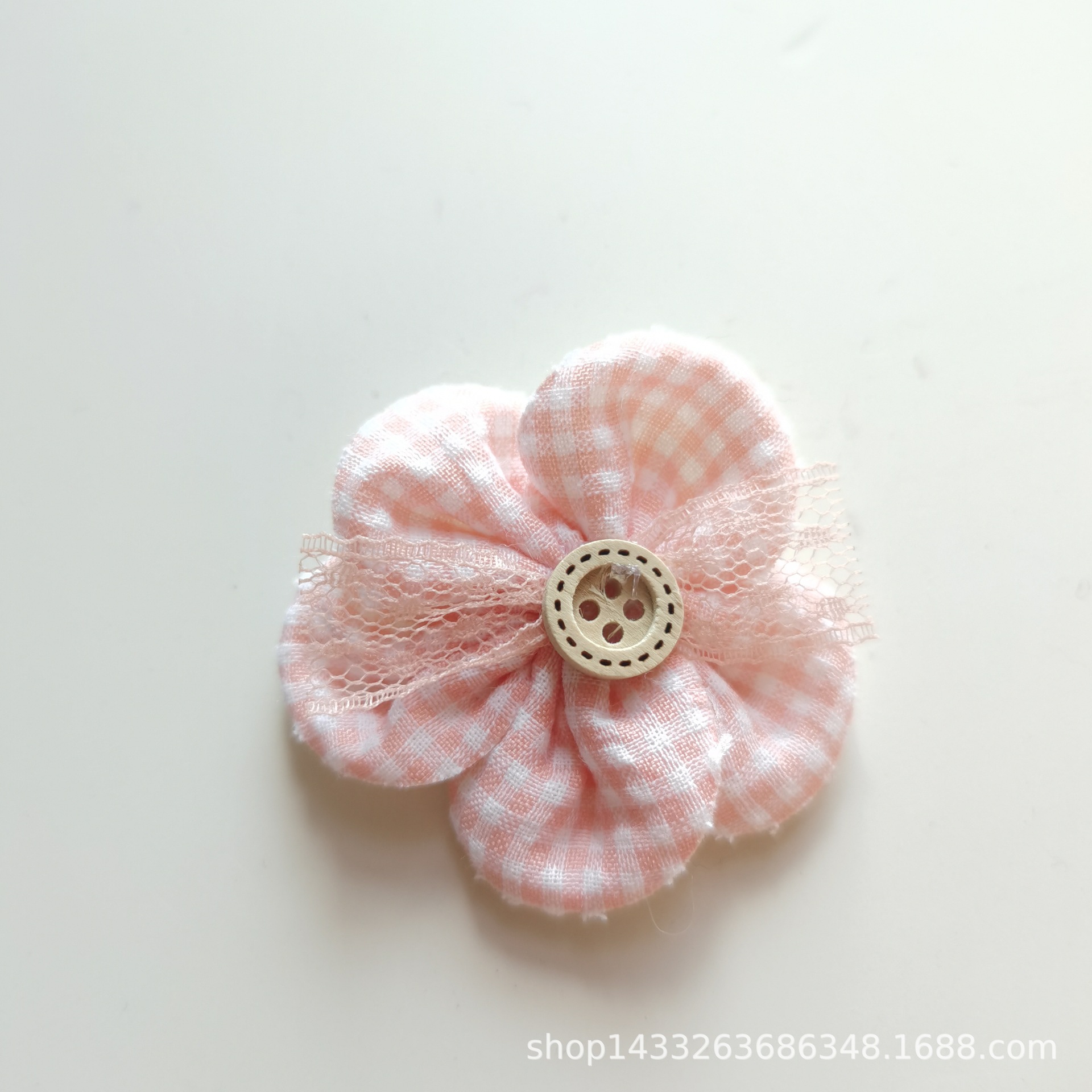 Checkered five-petal flowers with interlocking fabric flowers, handmade children's hair clips and hair strings, DIY headwear and hair accessory materials Item Picture
