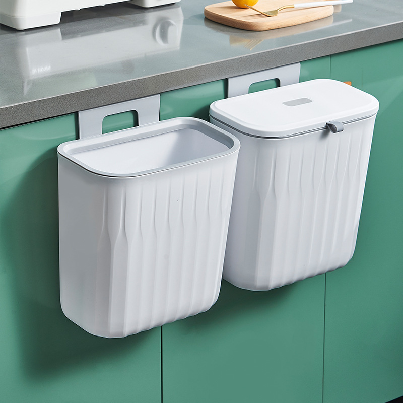 G468-708-709 Kitchen trash can wall-mounted, household covered toilet, bathroom, living room, wastebasket, kitchen waste hanging type details Picture