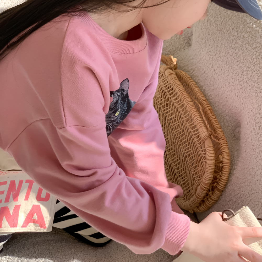 Children's hoodie 2024 Autumn collection: Korean style round neck loose cartoon hoodie for baby girls, children's casual and versatile letter top Item Picture