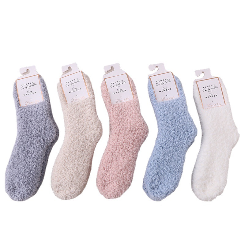 秋冬款睡眠袜白底实物图