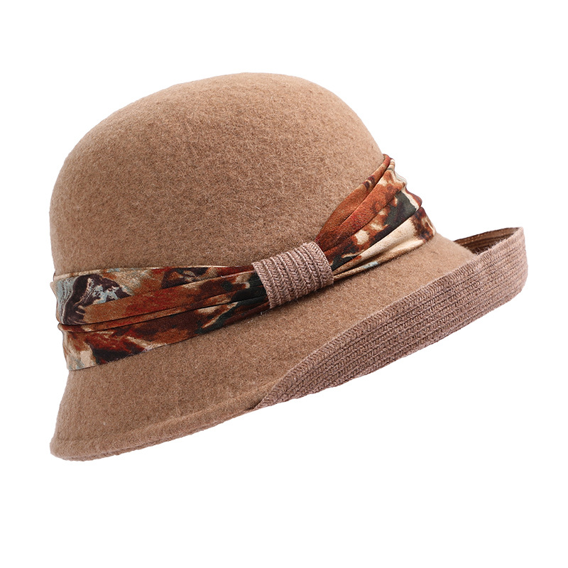 Wool Hat Women's Autumn-Winter Potted Hat Australian Wool French Vintage Elegant Small Top Hat Rolled Brimmed Fisherman Hat Item Picture