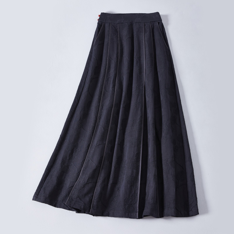 国潮国潮婵茶赋秋冬新款民族风棉提花改良汉服钉珠玛瑙扣中国风茶服半身裙