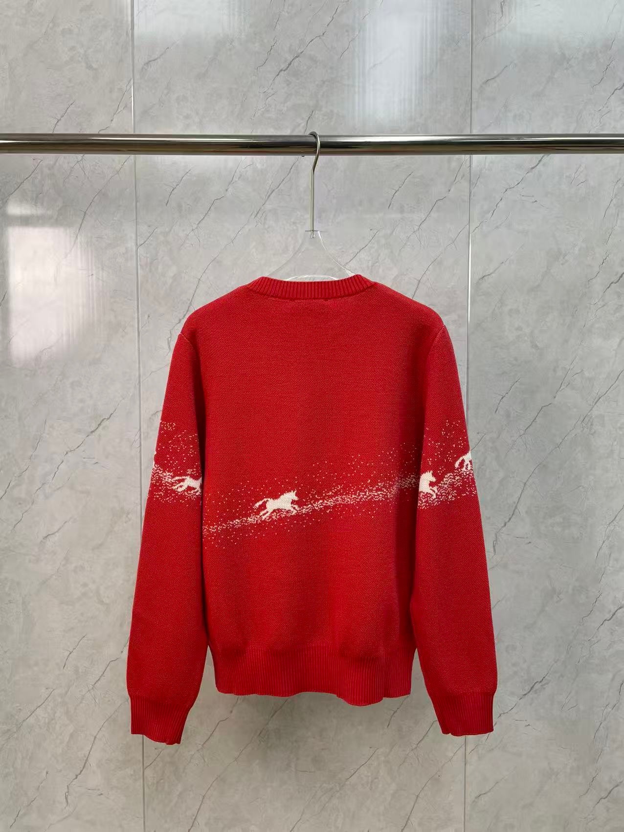 南油高版本ER家撞色渐变小马提花圆领红色毛衣针织衫长袖女详情10