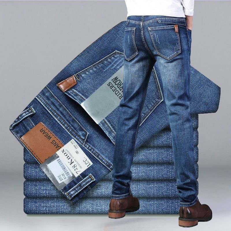 Cross-border bestsellers: Men's middle-aged and young casual denim long pants, straight-leg stretch and durable workwear men's pants, a trend details Picture