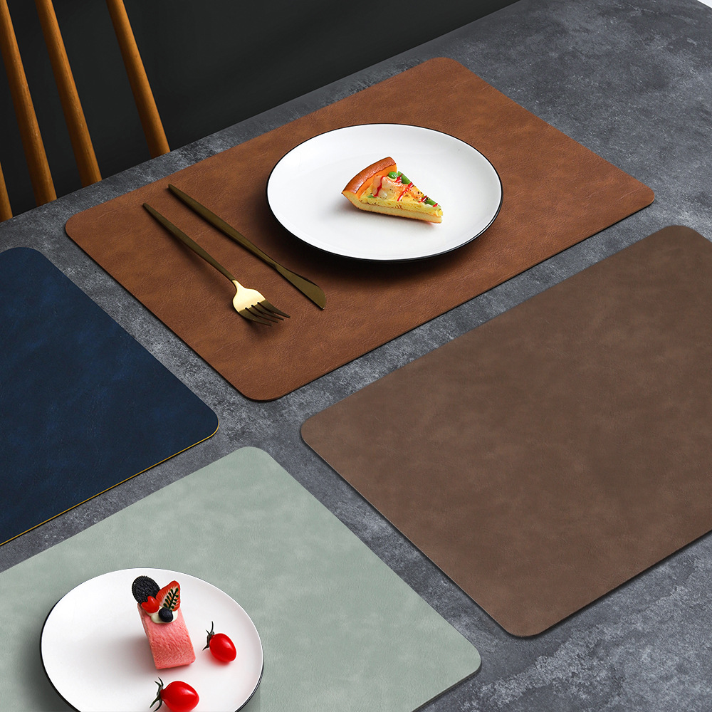 In-stock pvc square leather placemats, waterproof double-layer cowhide texture Western placemats, hotel heat insulation MATS, table MATS for home use details Picture