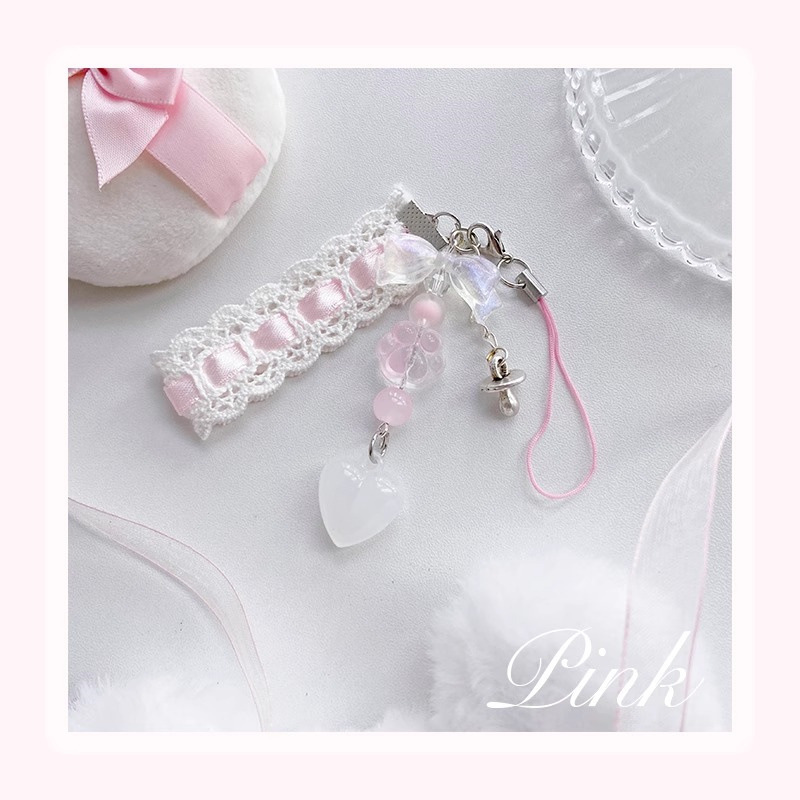 Girl Pink Ribbon Cat Claw Love Pendant Chain Phablet Mobile Phone Universal Bracelet New Niche Trend Keychain