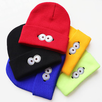 New anime cartoon eyes eyeglasses embroidered knitted hat sleeve warm hat male and female students autumn and winter wool hat