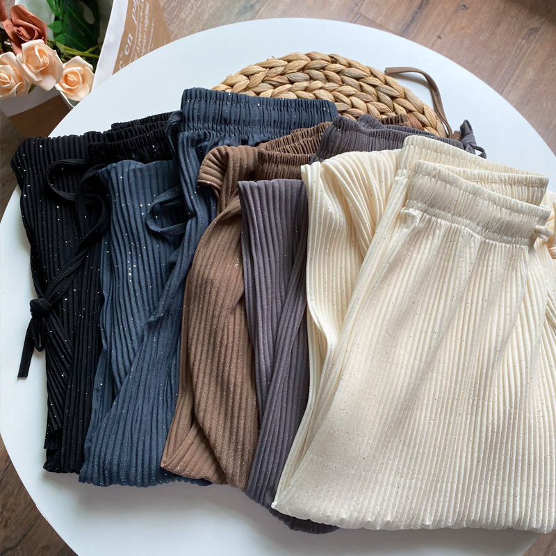2024 New Chiffon Pleated Ice Silk Starry Sky Shining Broad Leg Pants For Women Spring And Summer Thin Loose Straight Tube Pendant Pants details Picture