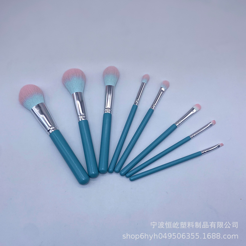 8 Light Blue Round Tail Wood Handle Bright Silver Aluminum Tube Light Blue Pink Peak Soft Hair Makeup Brush Makeup Tools Powder Powder Powder Powder Powder Powder Powder Powder Powder Powder Powder Powder Powder Powder Application Scenario