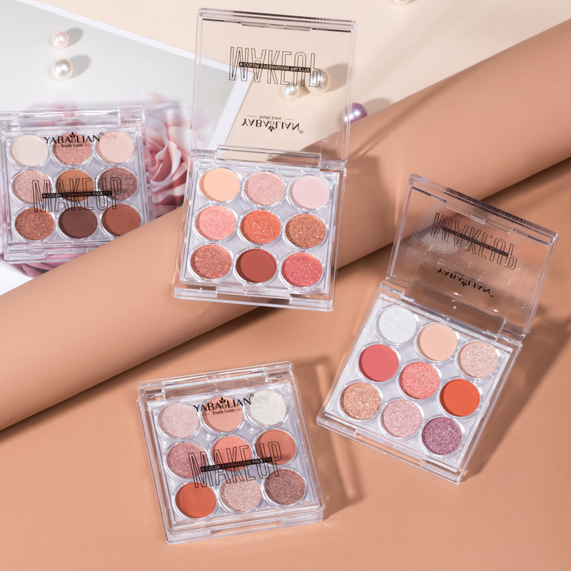 Yabolian Nine Palace Eyeshadow Ice Crystal Tray Matte Pearlescent Glitter Nine Color Eyeshadow Tray Earth Color Makeup Tray Specification drawing