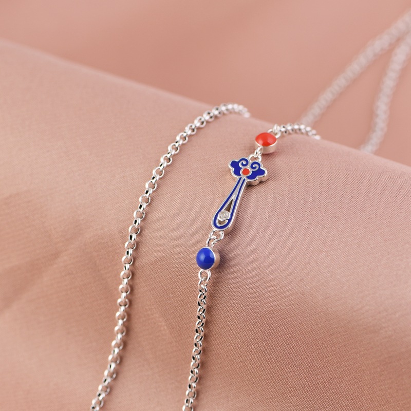 金鹿王 S925银项链 复古时尚o字链简约设计感吊坠链女款银链饰品