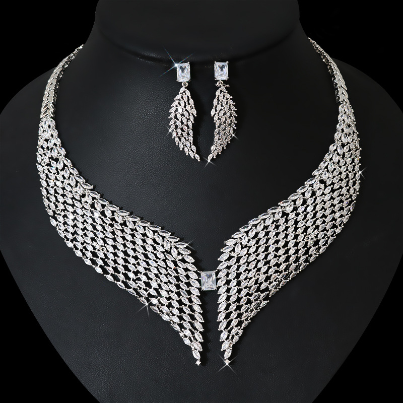 Bridal Necklace Earrings Set Classic Jewelry Set Zircon Sparkly Evening Gown Accessory Gertisha Lytj30001 Set Specification drawing