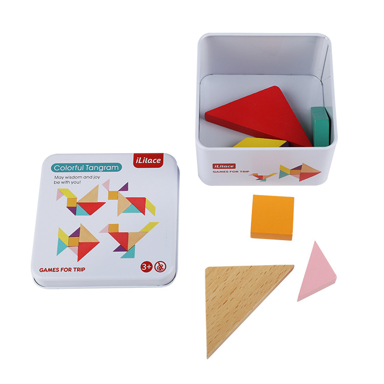 Wooden tangram, a first-grade teaching aid for primary school students, a children's intelligence puzzle for the second volume, a toy box for kindergartens details Picture