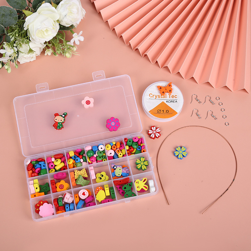 创意小动物花朵彩色木片串珠穿手链手串儿童手工DIY饰品配件玩具