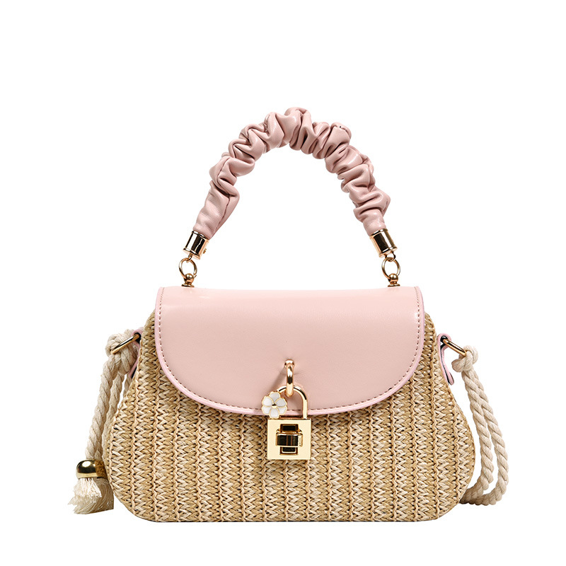 Cross-Border New Woven Women's Bag Fashion Straw Woven Crossbody Bag Pleated Design Handbag Pastoral Style Travel Shoulder Bag Item Picture