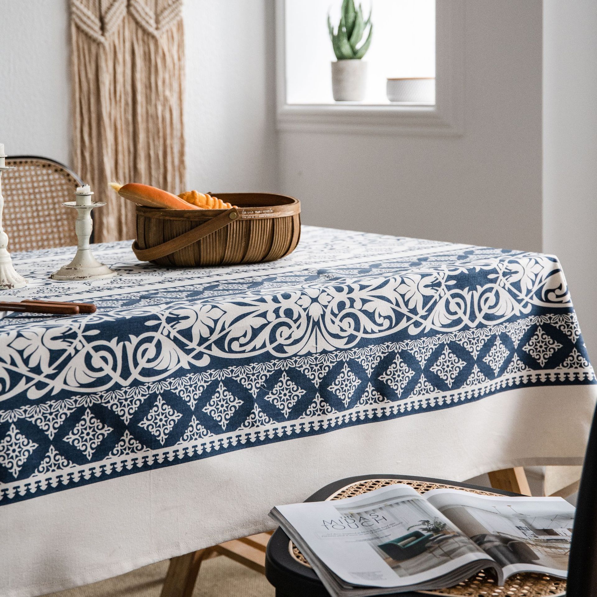 Iman Qi Yun tablecloth, cotton and linen printed blue and white porcelain vintage tablecloth, restaurant fabric, table cloth, tablecloth, kitchen