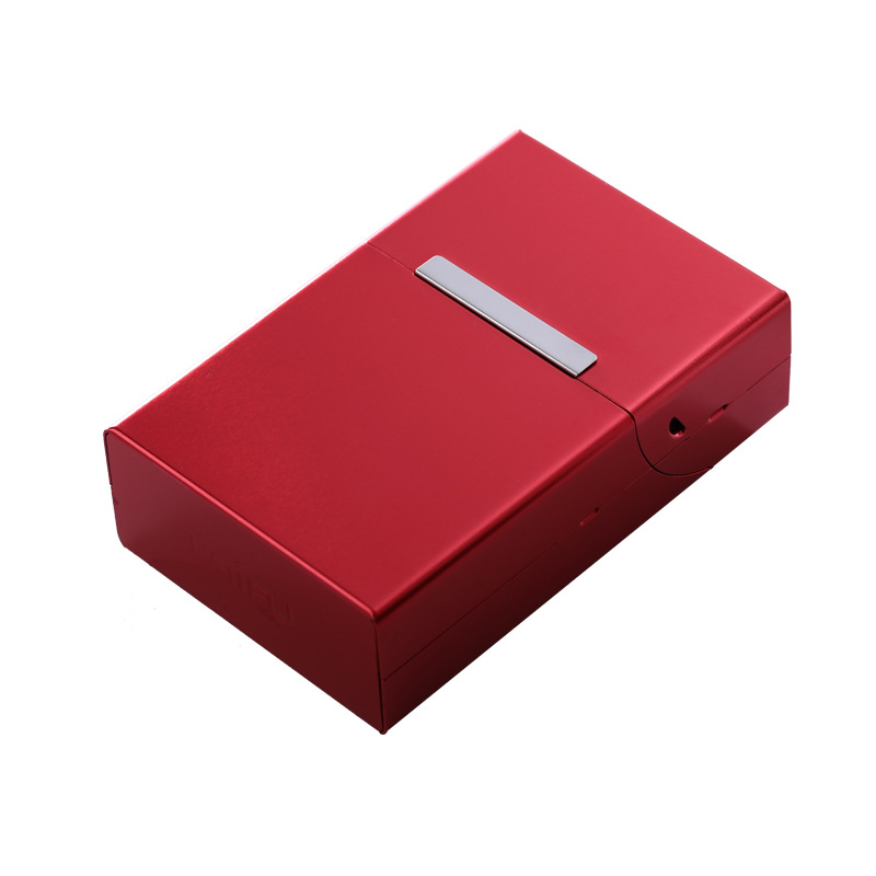 The magnetic flap aluminum cigarette box is pressure-resistant, moisture-proof, portable and can hold a whole pack of cigarettes. It can be placed in a personalized laser 20-cigarette box Item Picture