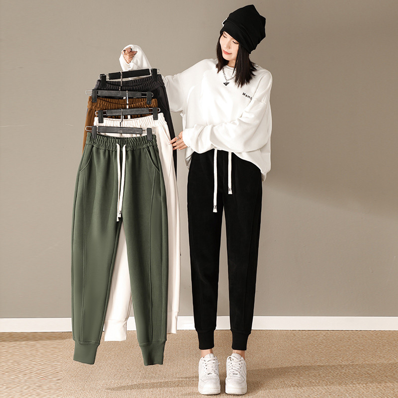 The manufacturer's winter nano windproof pants, autumn women's tapered high-waisted, fleece thickened, loose and versatile casual sports sweatpants