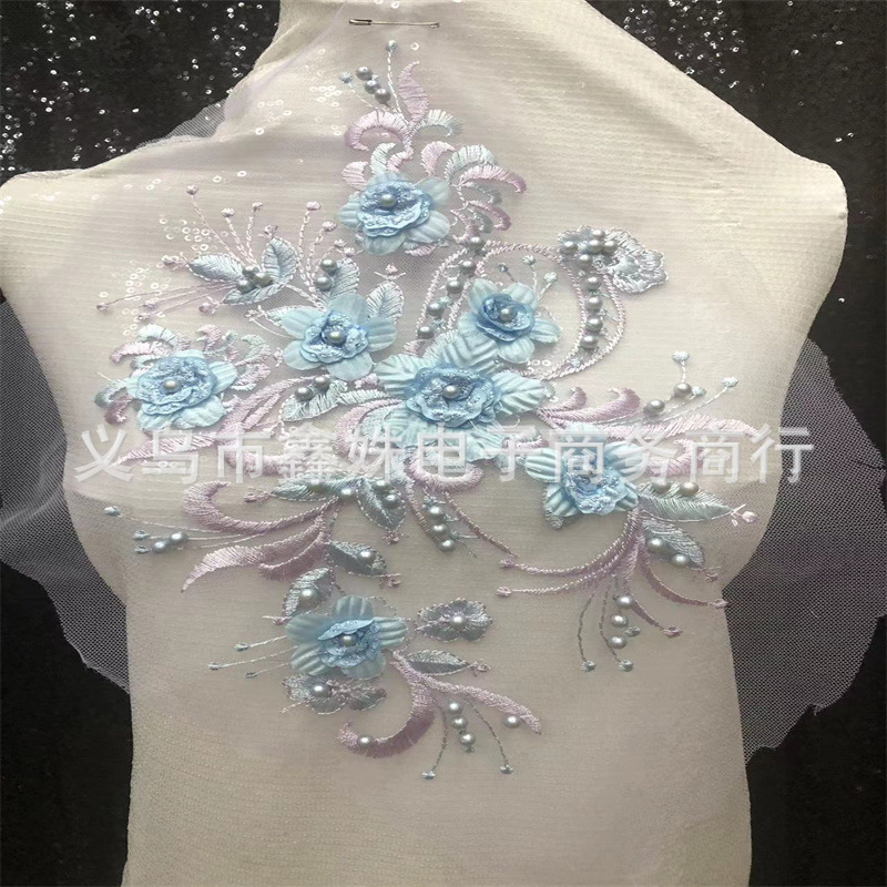 Three-dimensional flower-shaped sequined and diamond-encrusted stage performance costume accessories