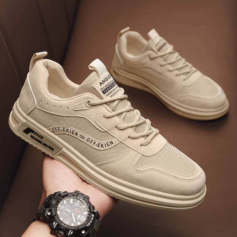 简约青年网布板鞋平底透气休闲运动鞋春夏季低帮系带百搭男鞋新款