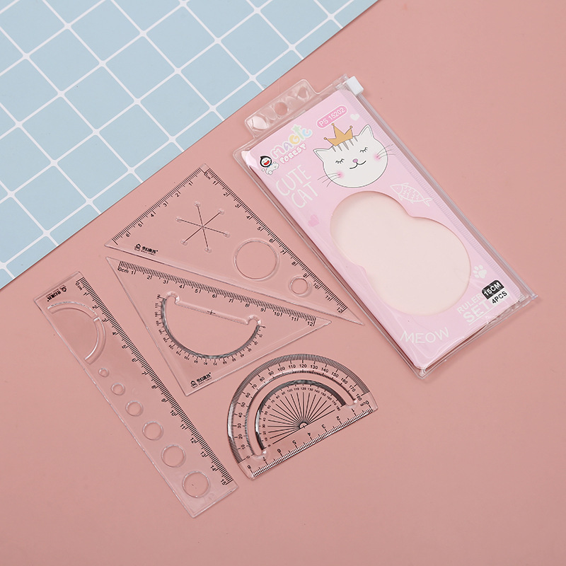 2021 new cartoon cat student ruler set 20 straight triangle protractor color printing factory direct sales Application Scenario
