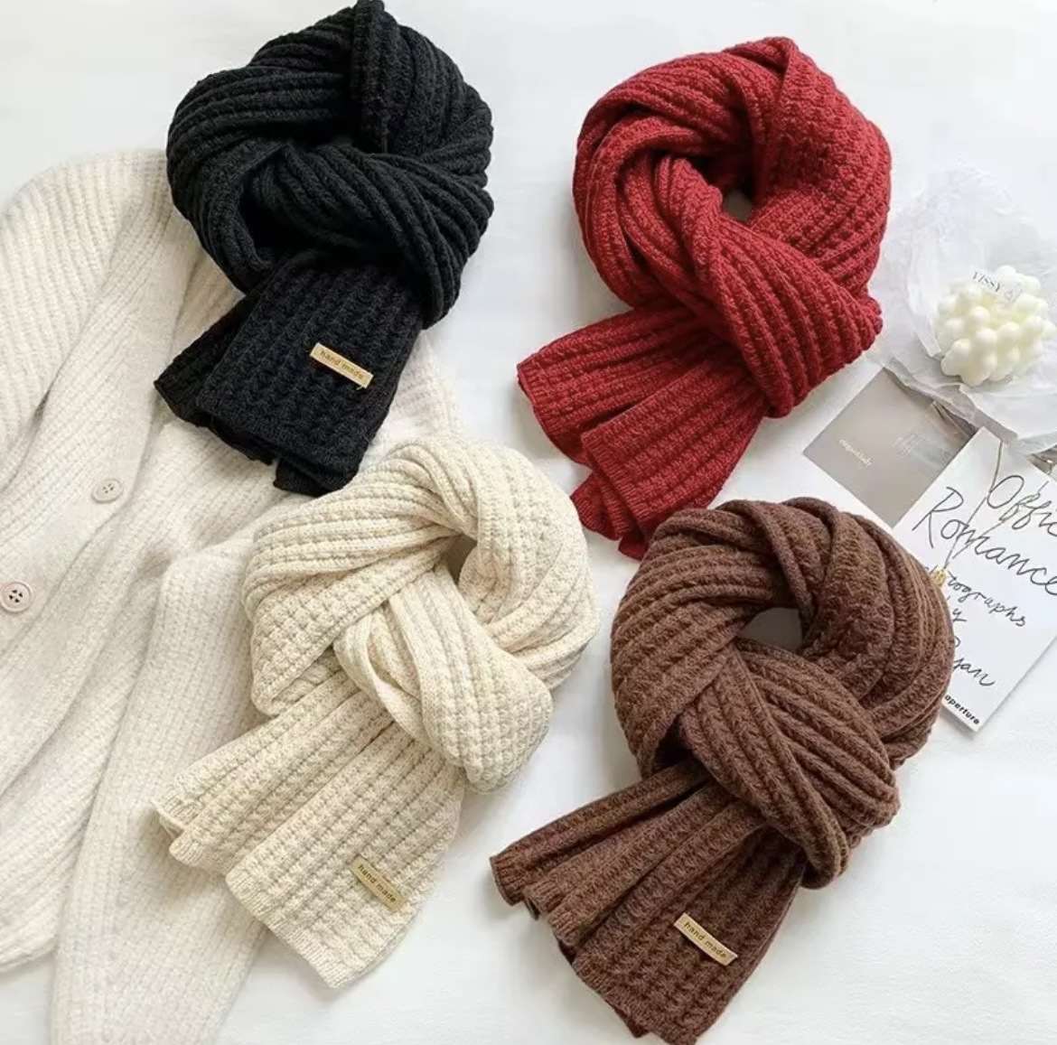 Korean-style solid-color knitted thick scarf, fashionable and versatile for autumn and winter, with a high-end feel. Student scarf shawl, warm couple color pic 5