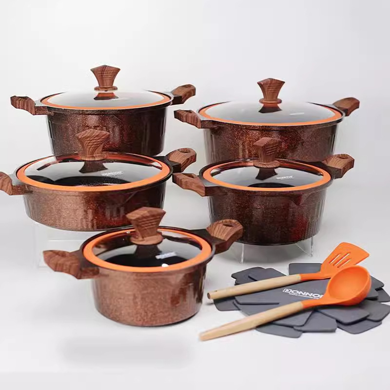 15 pieces cookware set: 15-piece non-stick aluminum pot die-cast lid set, tourmaline die-cast aluminum cookware Specification image