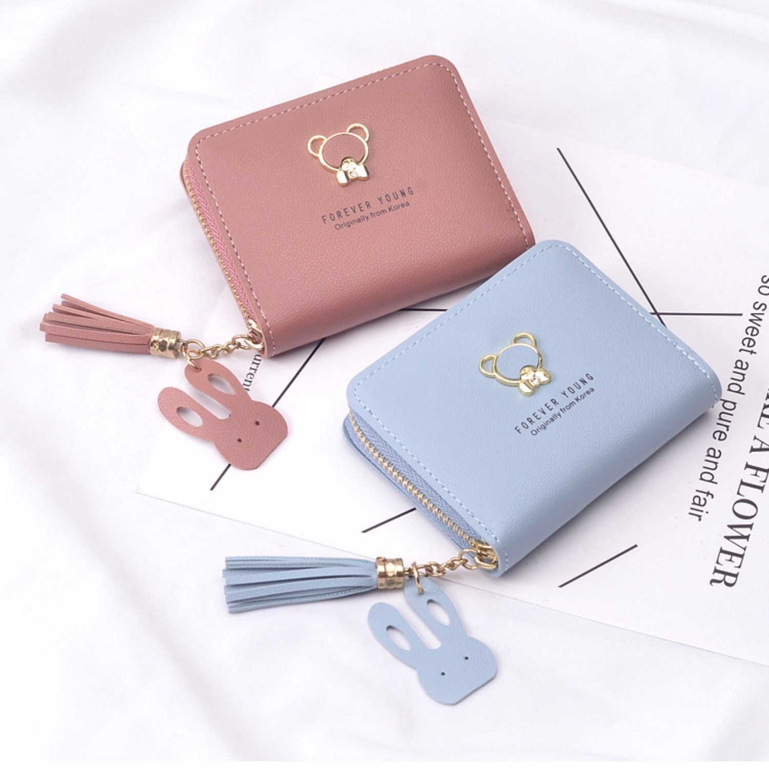 2024 New style women's wallet, short and cute Japanese and Korean bear zipper wallet, coin purse, mini small bag, card case Application Scenario