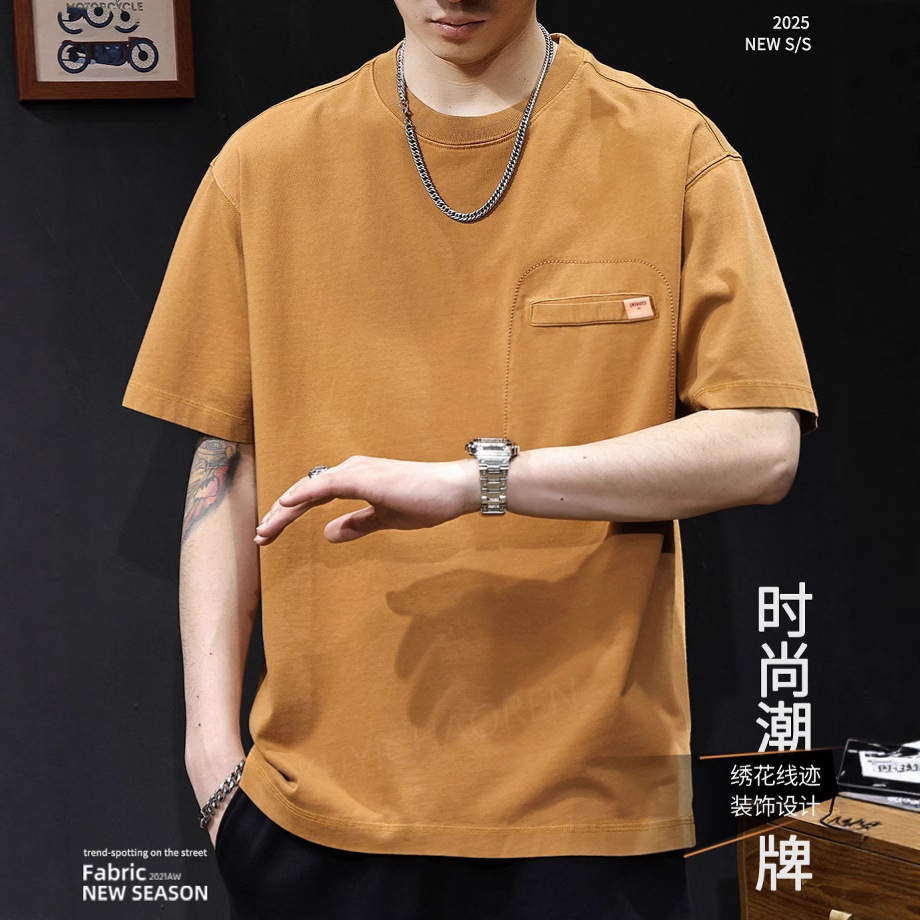 American retro trendy brand short-sleeved T-shirts for men's summer 2025 new large-sized high-end clothing, heavyweight men's T-shirts Specification image