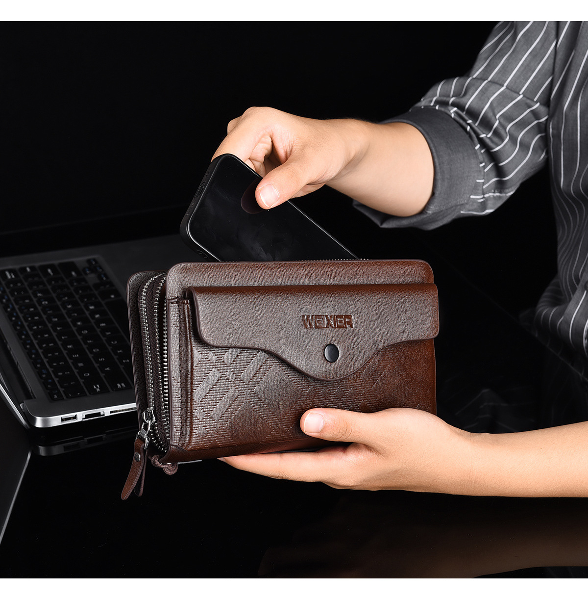 休闲男士长款商务钱包便携手抓包pu大容量双拉链手拿包多卡位夹包详情17