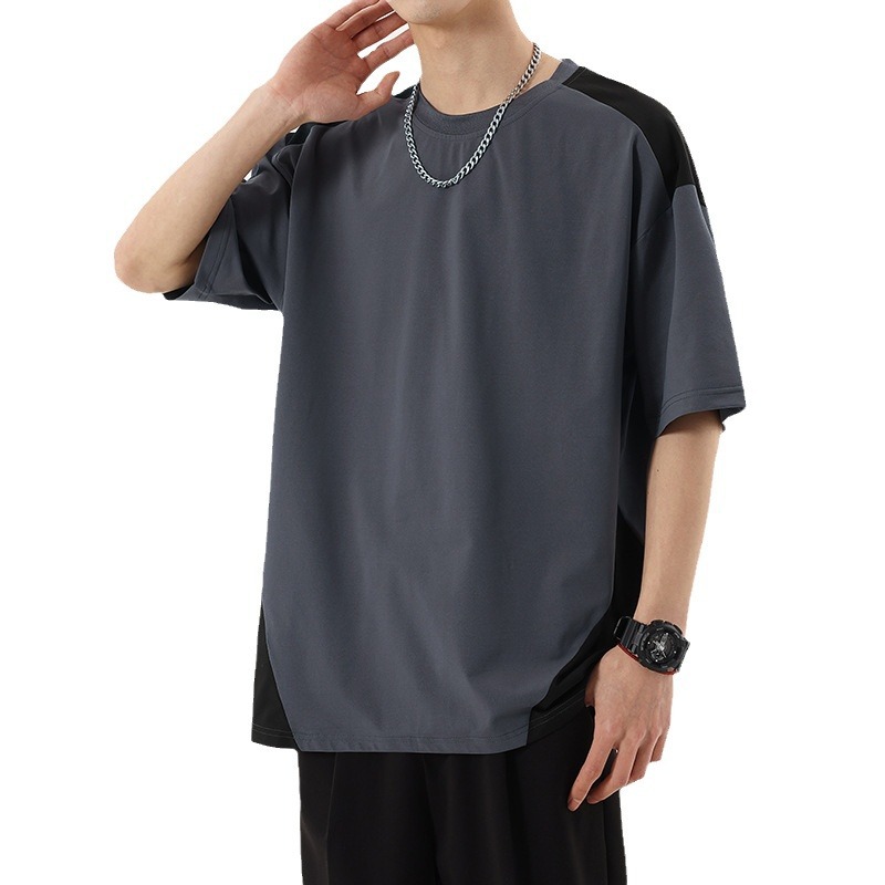In the summer of 2024, this is a trendy off-the-shoulder short-sleeved T-shirt for men, a loose half-sleeved top for Instagram, and a Japanese-style base layer for teenagers Item Picture