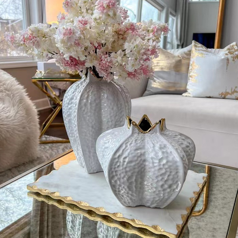 Artistic vase, electroplated creative gold ceramic open vase, hotel restaurant model room, wedding living room, coffee table, vase decoration