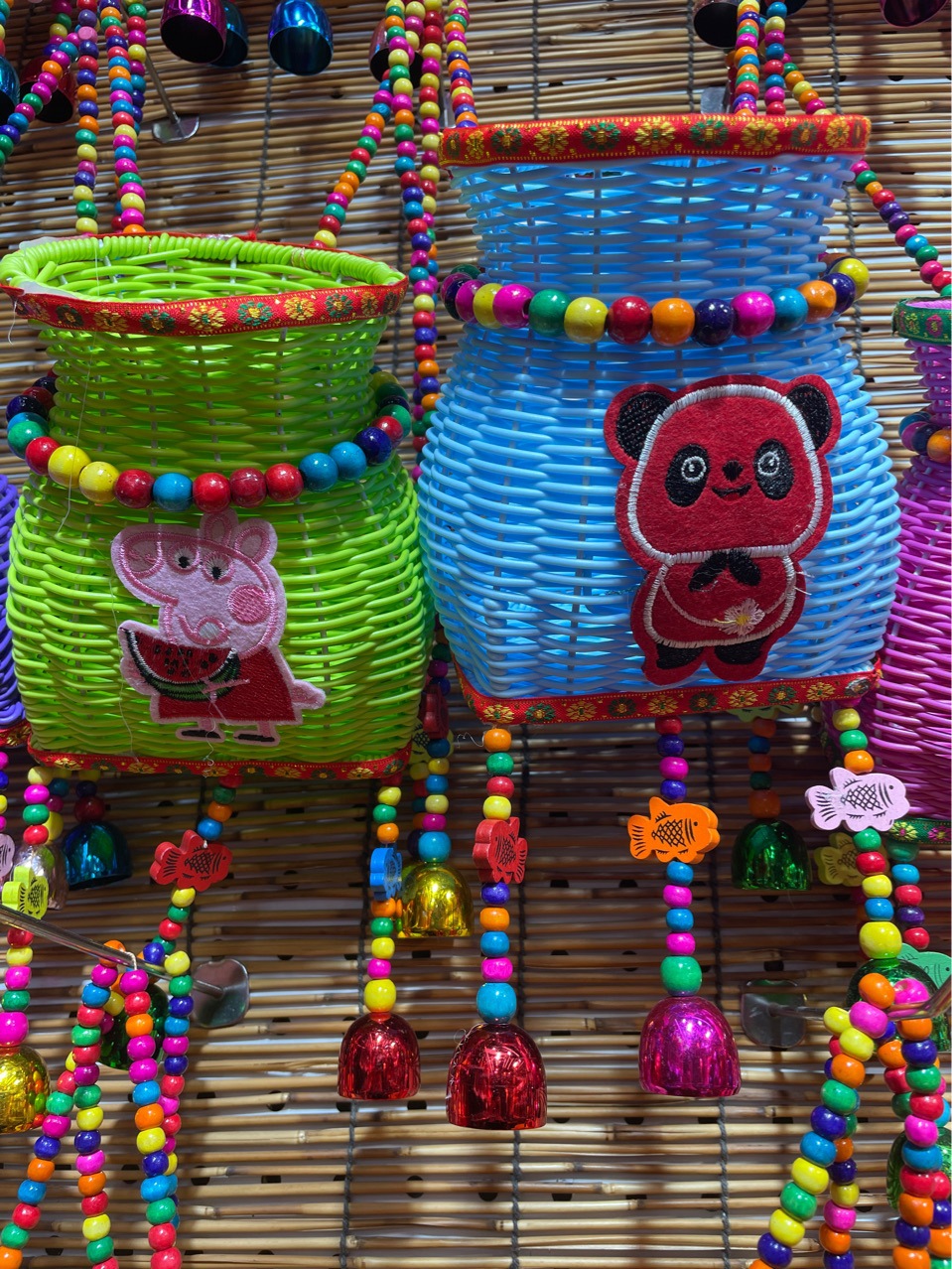 Scenic Area Children's Small Basket National Wind Bamboo Woven Fish Basket Craft Color Wind Chimes Stage Performance Toy Hanging Decorated Basket Application Scenario